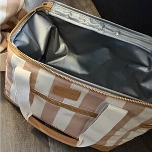 Poppy & Peonies Tan and White Striped Travel Bag